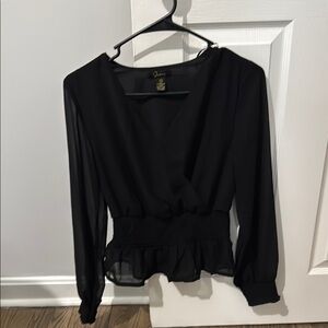 Japna Black Wrap Peplum Blouse